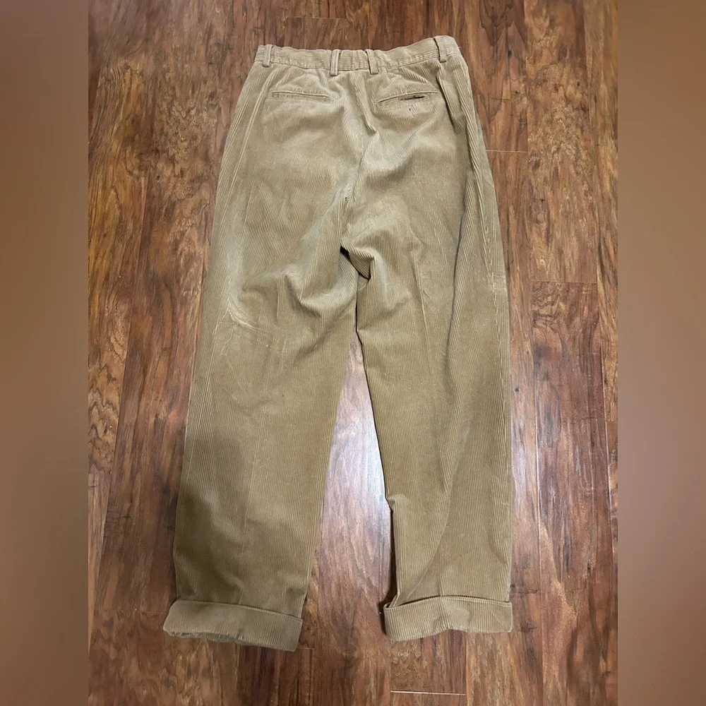 Vintage Corduroy Trousers Front Pleated Cuffed Hem Retro Swing 70s Flapper